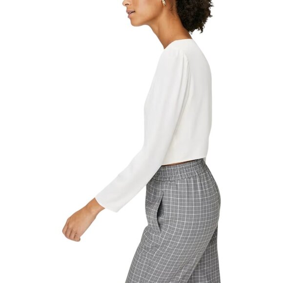 Sunday Best Kissy Blouse Cream Pearl Button Long Sleeve Cropped Blouse Sz S - Picture 5 of 14